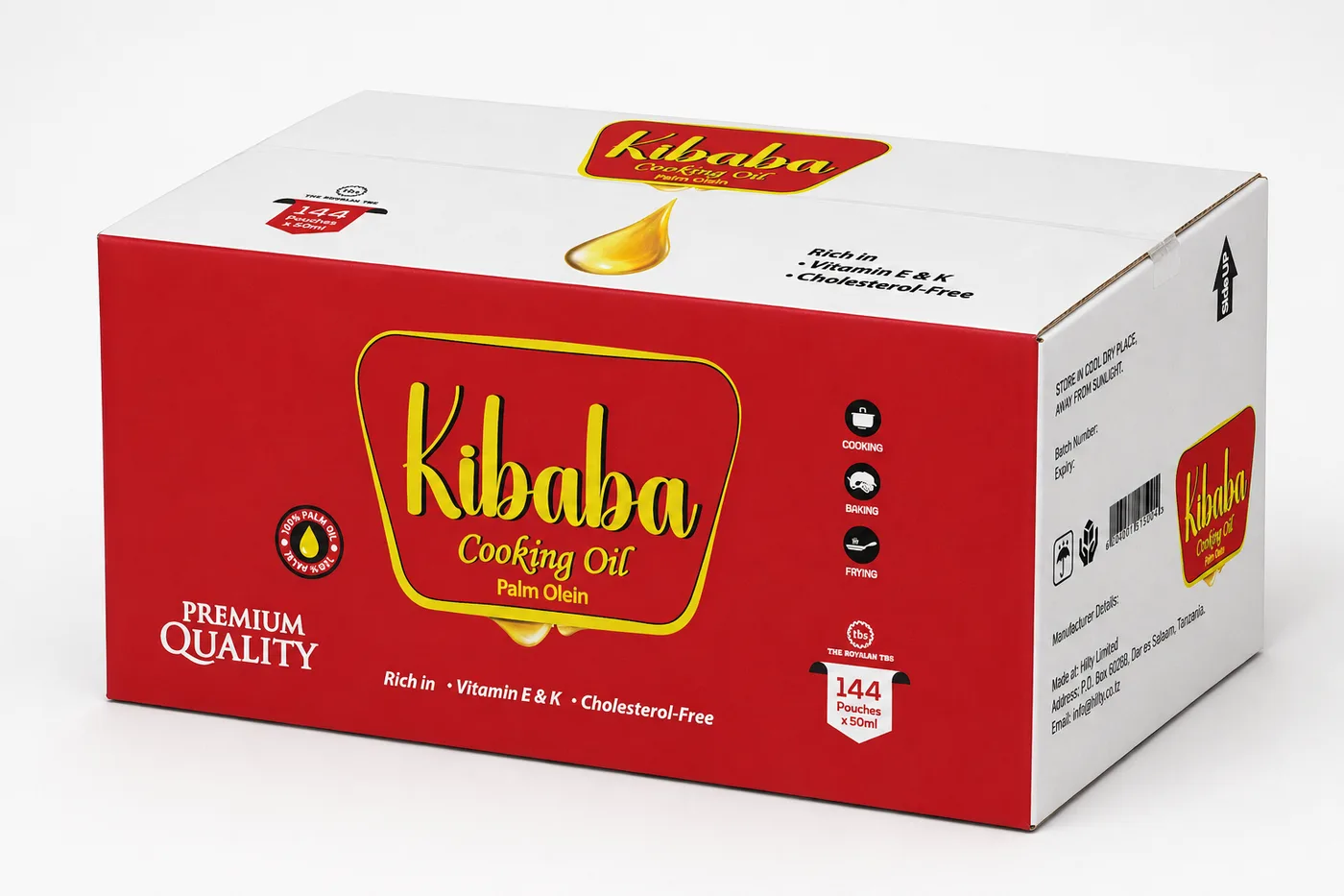 Kibaba Cooking Oil — carton of 144 × 50 ml pouches